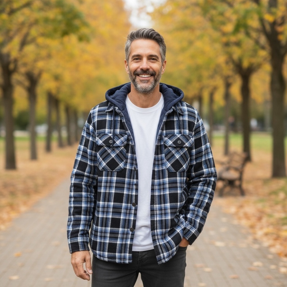 Men's Legendary Outfitters Blue Black Plaid Lined Fleece Shacket